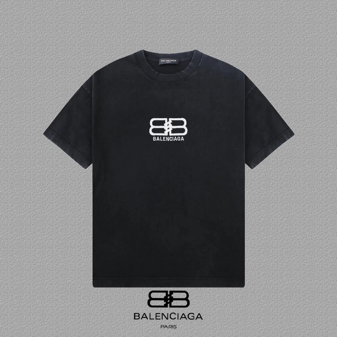 P100✨🔥 [balenciaga] 2026FW short-sleeved T-shirt Premium 26s double yarn 300g fabric, washed with Ma Liang distressed process Color: washed black, washed white, washed Khaki Size: S M L XL 2XL